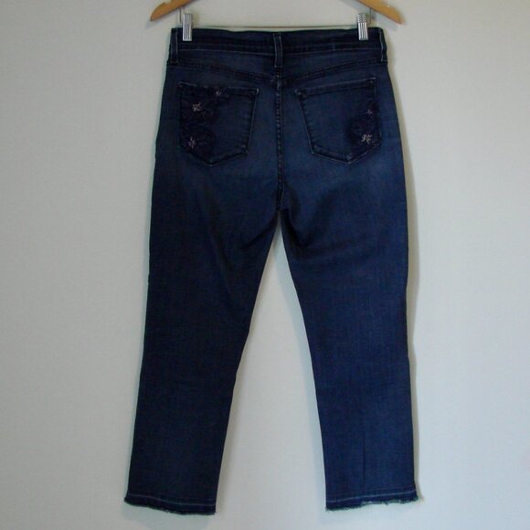 NYDJ Jeans Marilyn Straight Leg Ankle Raw Hem Stretch Lift Tuck Dark Wash Size 6 - Picture 13 of 16